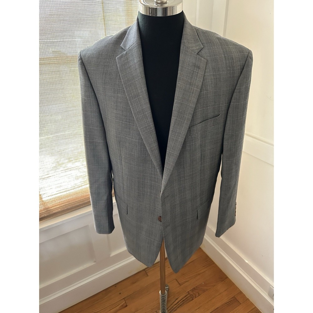 Vtg 46R Lauren Ralph Lauren Plaid Sports Coat Blazer Blazer Gray Blk 100% Wool